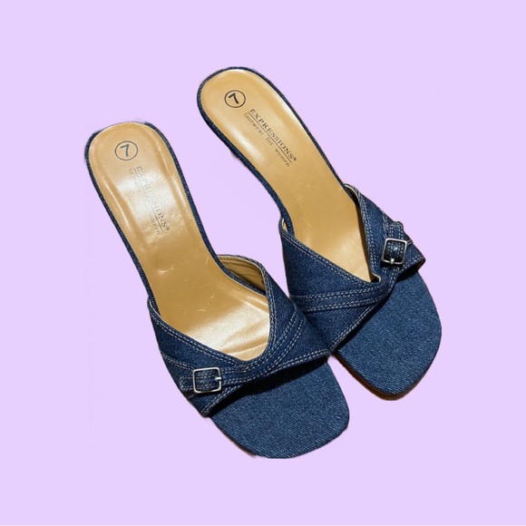 Expressions Shoes Y2k Style Expressions Denim Kitten Heeled Shoes